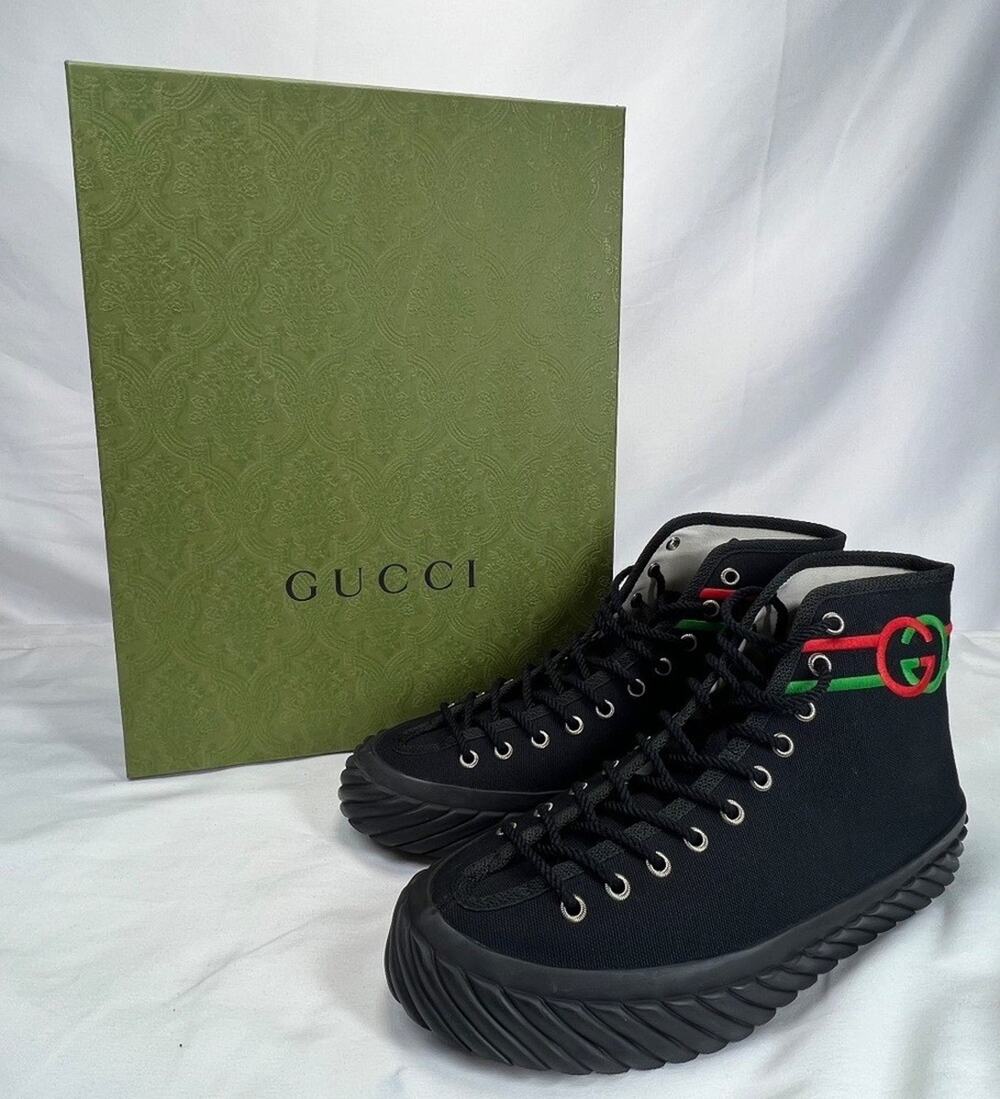 Gucci Interlocking G Hightop Black Sneakers Men's US7.5 SPB-CA 346079